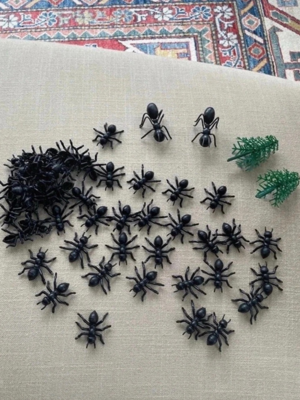 52 Plastic Toy Ants + 2 Mini Trees – Bug Insect Party Favors / Diorama